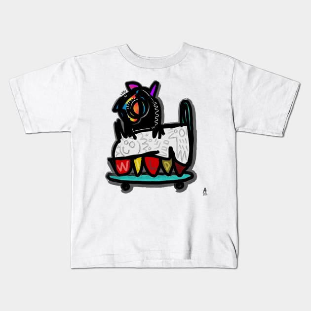 skater dog Kids T-Shirt by Angel Rivas